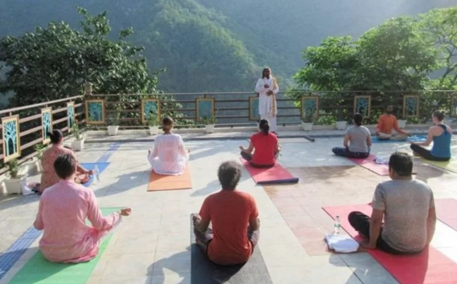 A group yoga session