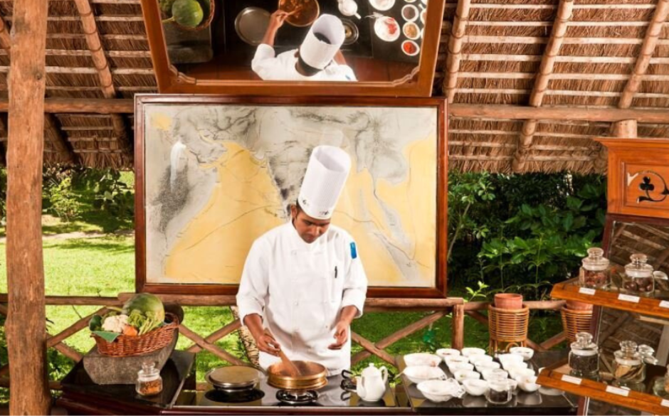 A chef during a cooking demonstration