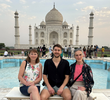 Sue Kirven and her family outside the Taj Mahal