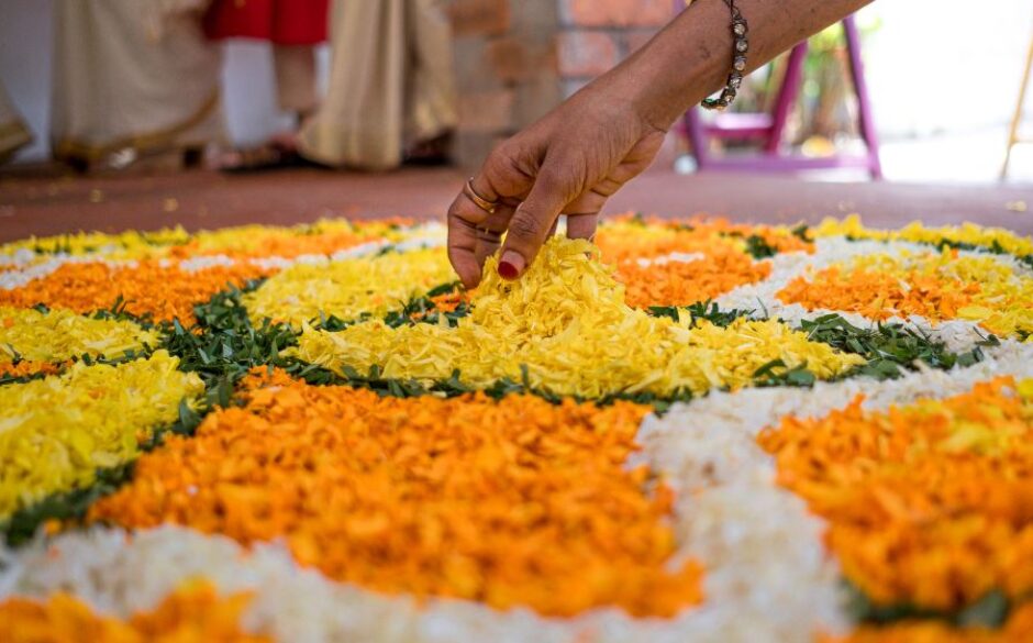 A Pookalam floral display during Oman festival Kerala