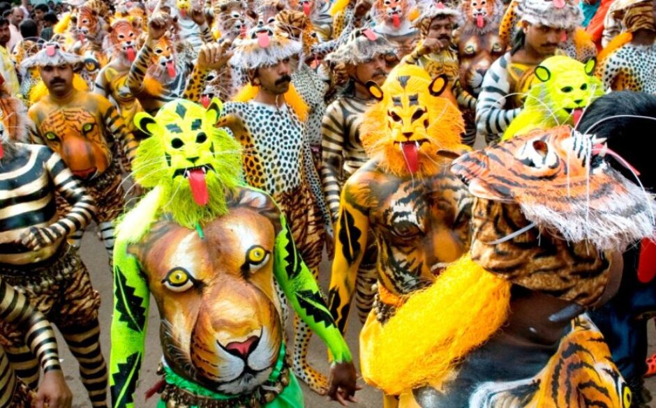 Pukali dance performers dressed as tigers during Onam Festival