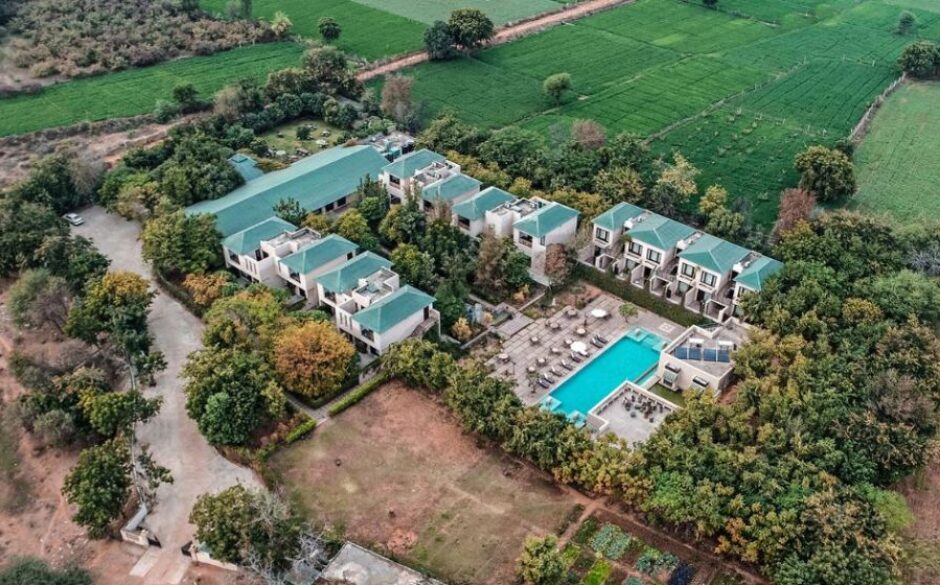 An aerial image of the hotel, Ranthambore Kothi, Ranthambore National Park