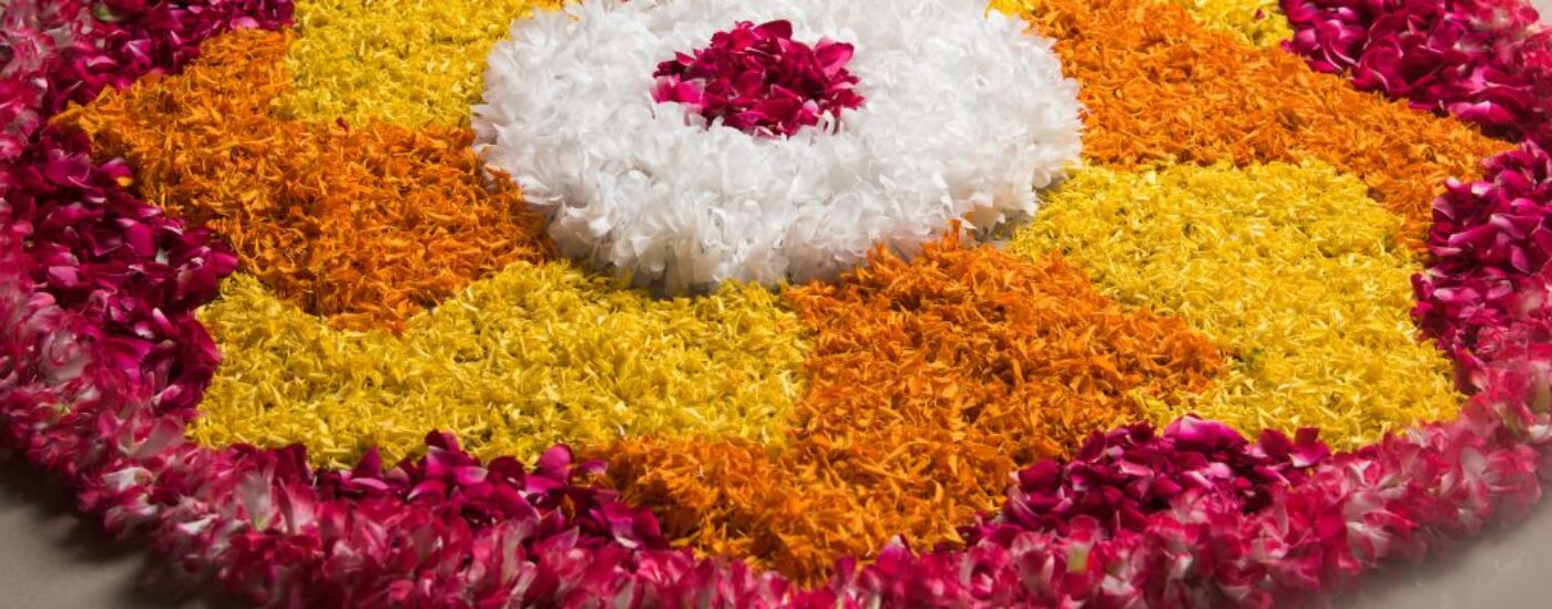 A beautiful Pookalam floral display during Onam