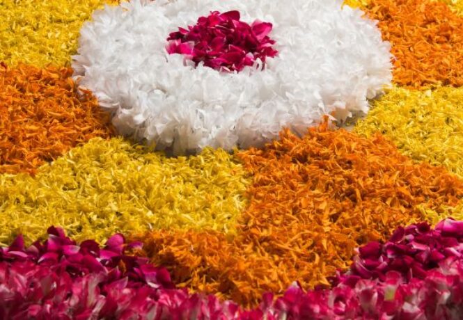 A beautiful Pookalam floral display during Onam