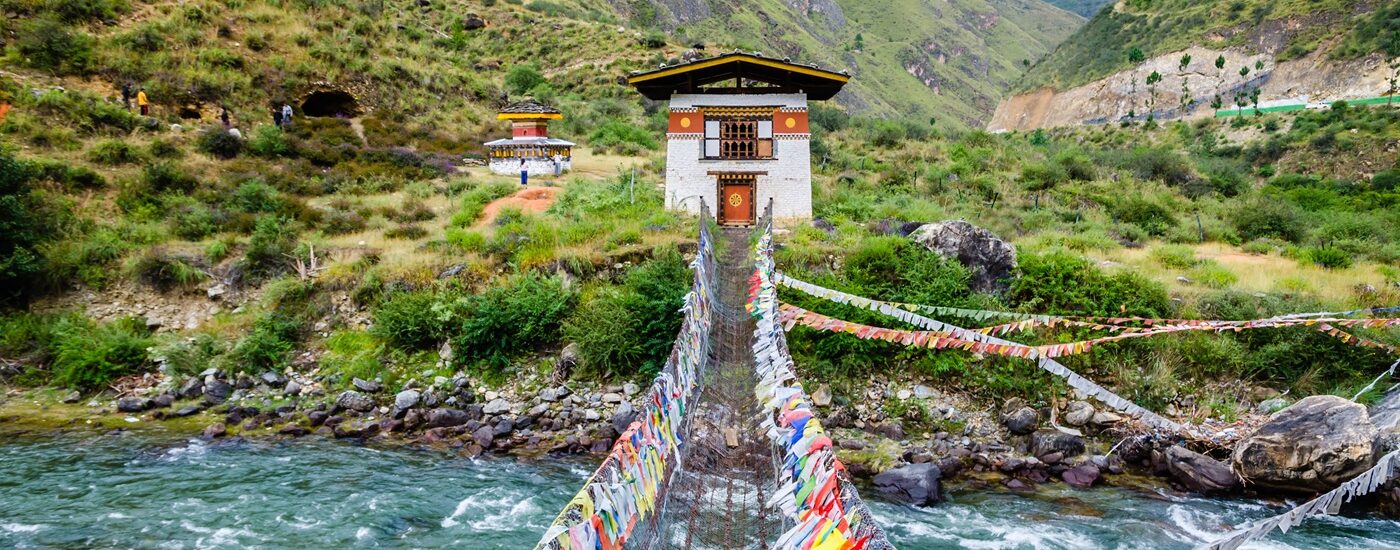 Top Destinations By Month in India and the Indian Subcontinent - Iron Chain Bridge of Tamchog Lhakhang Monastery, Paro River, Bhutan 1400