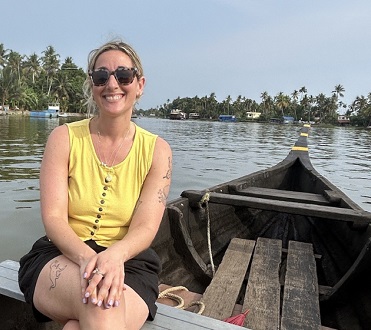 Our client Danielle on the Kerala backwaters