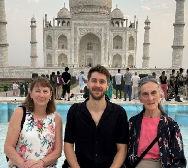 Sue and family outside the Taj Mahal